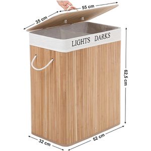Produktbild für Wäschekorb Songmics LCB64Y, natur, mit 2 Fächern