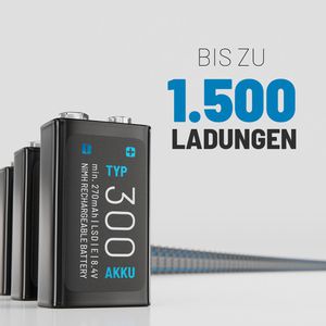 Produktbild für Akku Absina 9V Block Typ 300, 9 V, 270 mAh