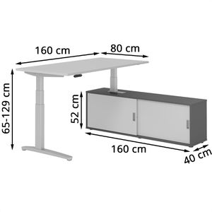 Produktbild für Schreibtisch Hammerbacher XBHM 30302, lichtgrau, mit Sideboard