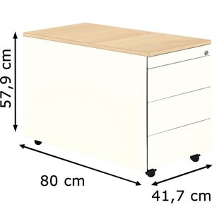 Produktbild für Rollcontainer Mauser line, aus Metall, weiß / ahorn