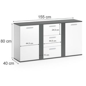Produktbild für Sideboard Vicco Novelli, aus Holz, weiß / anthrazit matt