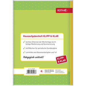 Produktbild für Hausaufgabenheft Roth Klipp+Klar, Hurra Schule, A5