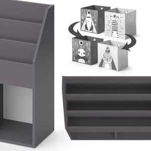Produktbild für Bücherregal Vicco Luigi, grau, mit 2 Faltboxen
