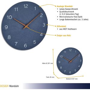 Produktbild für Wanduhr TFA 60.3054.06, Holz, analog, Quarzuhr