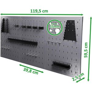 Produktbild für Werkzeugwand Ondis24 4202, 3-teilig, grau, aus Metall