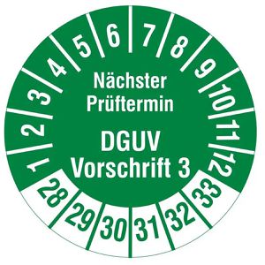 Prüfplaketten Böttcher-AG DGUV Vo3, nächster Prüftermin