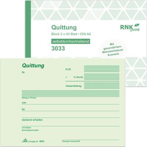 Quittungsblock RNK 3033, A6 quer
