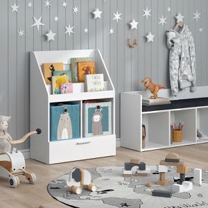 Produktbild für Bücherregal Vicco Luigi, weiß, mit 2 Faltboxen