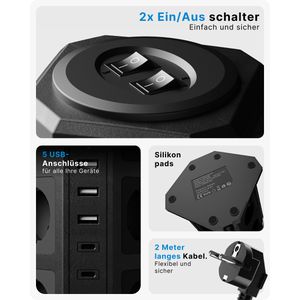Produktbild für Steckdosenwürfel Voomy Power S12C, mit Schalter, schwarz