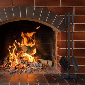 Produktbild für Kaminbesteck Relaxdays 10028775, aus Metall, schwarz, 4-teilig