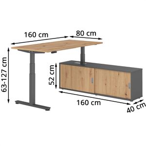 Produktbild für Schreibtisch Hammerbacher XDSM, 30050, asteiche, mit Sideboard