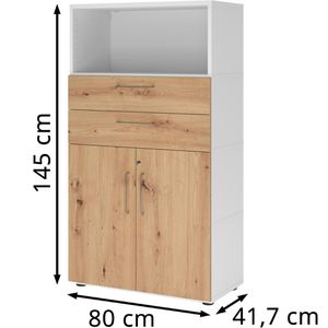 Produktbild für Kombischrank Hammerbacher FW48K2KG, asteiche / weiß