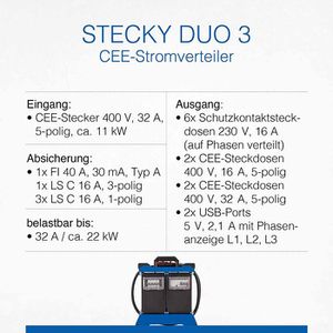 Produktbild für CEE-Stromverteiler as-Schwabe Stecky Duo 3, mobil, für außen