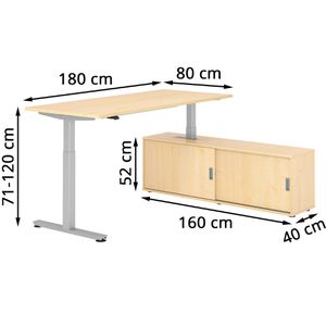 Produktbild für Schreibtisch Hammerbacher XMST 29139, ahorn, mit Sideboard