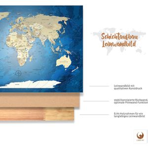 Produktbild für Weltkarte Lana-KK Blue Ocean, Deutsch, mit Holzrahmen