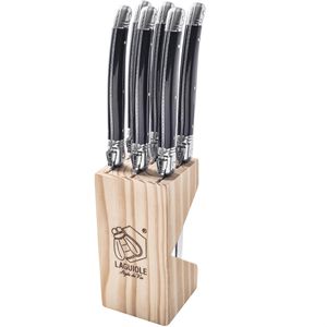 Laguiole-StyleDeVie Steakmesser Premium Line, schwarz, mit Messerblock, Set 6 Stück , 6 Stück