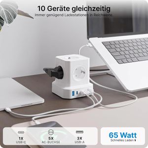 Produktbild für Steckdosenwürfel Voomy Power Cube S65, mit Schalter, weiß
