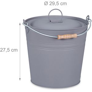 Produktbild für Ascheeimer Relaxdays 10033833, grau, mit Holzgriff und Deckel