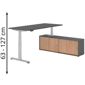 Schreibtisch Hammerbacher XDSM, 29849, graphit, mit Sideboard