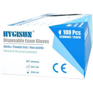Produktbild für Einmalhandschuhe HYGISUN Intco Nitril, schwarz, 100 Stück