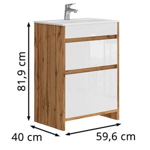 Produktbild für Waschtisch Vicco Detmold, stehend, goldkraft eiche / weiß