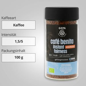 Produktbild für Kaffee GEPA Cafe Benita Instant Fairness, entkoffeiniert, BIO