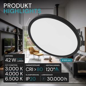 Produktbild für LED-Panel Luxula LX300218, schwarz, Ø 50 cm