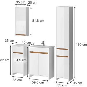 Produktbild für Badmöbel-Set Vicco Lemgo, weiß Hochglanz, 4-teilig