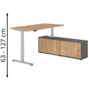 Produktbild für Schreibtisch Hammerbacher XDSM, 29726, asteiche, mit Sideboard