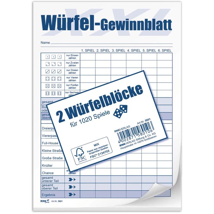 Yam 421 Würfelspiel - Klassiker Für Partys, Mit Spieltisch & Punkteblock, 2-10 Spieler