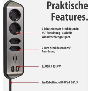 Produktbild für Tischsteckdose Brennenstuhl estilo, mit 2 m Schuko Kabel