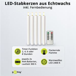 Produktbild für LED-Kerze Goobay 77750, Echtwachs-Stabkerzen weiß