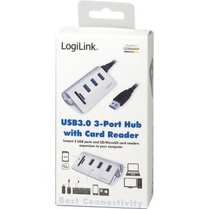 Produktbild für USB-Hub LogiLink CR0045, silber, mit SD-Kartenslot