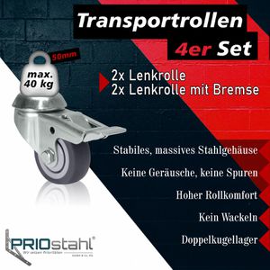 Produktbild für Möbelrolle PRIOstahl mit Rückenloch, 4-teilig