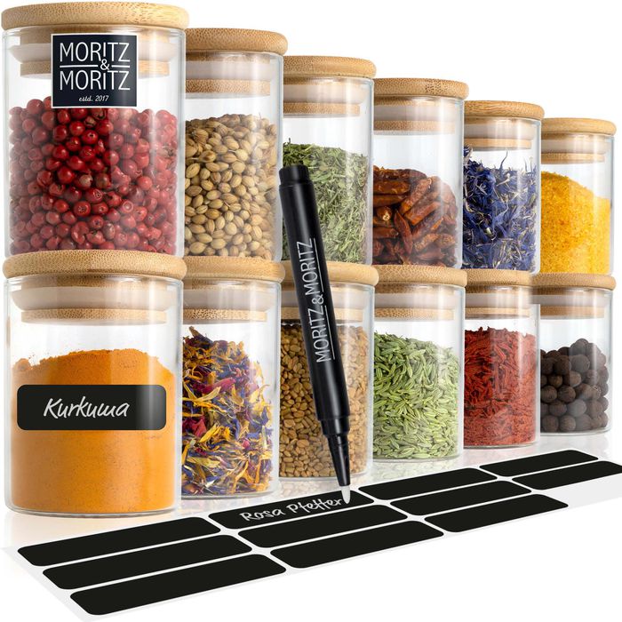 Moritz&Moritz Vorratsglas 2467, mit Bambusdeckel, 0,125 Liter, rund, luftdicht, Set, 12 Stück – Böttcher AG
