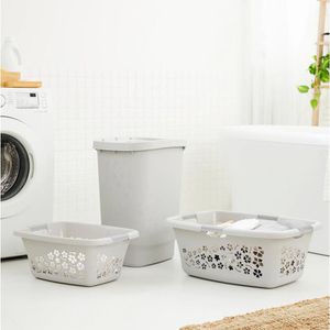Produktbild für Wäschekorb Rotho Flowers, grau, mit 4 Griffen