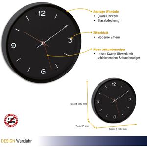 Produktbild für Wanduhr TFA 60.3056.01, Kunststoff, analog, Quarzuhr