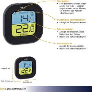 Produktbild für Thermometer TFA 30.3068.01, FUN, mit Farbdisplay, digital