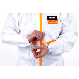 Produktbild für Schutzanzug Uvex 4B mit Füßen, weiß-orange