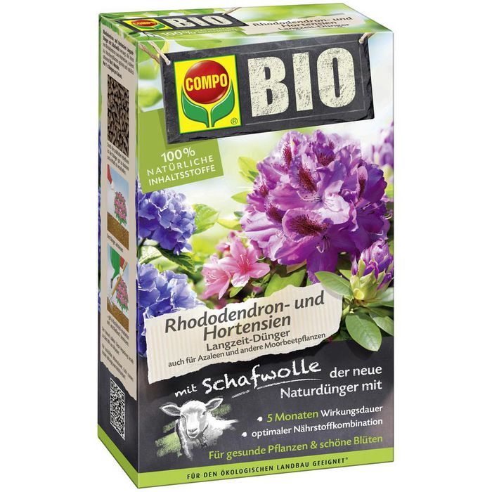 Compo Dnger Bio Rhododendron und Hortensiendnger, Langzeitwirkung bis 150  Tage, mit Schafwolle, 2 kg  Bttcher AG