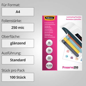 Produktbild für Laminierfolien Fellowes 54018, DIN A4