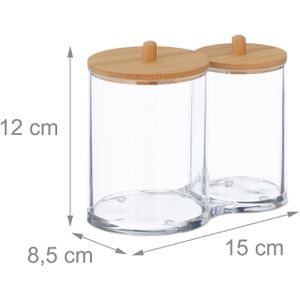 Produktbild für Wattestäbchenbehälter Relaxdays transparent, mit Bambusdeckel