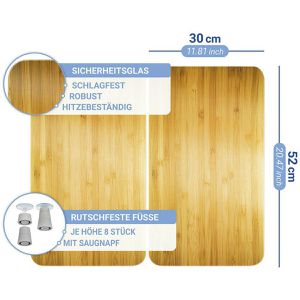 Produktbild für Herdabdeckplatte Wenko mit Holzoptik, aus Sicherheitsglas