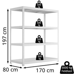 Produktbild für Weitspannregal META-Regalbau 20087014, 4 Metallböden