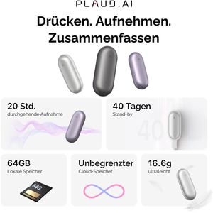 Produktbild für Diktiergerät Plaud NotePin Lunar Silver