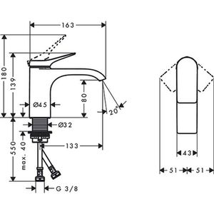 Produktbild für Waschtischarmatur hansgrohe Vivenis 80, 75012670, schwarz matt