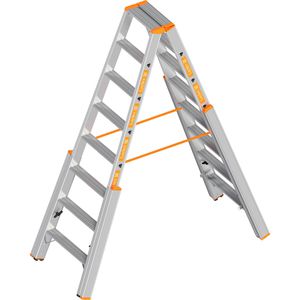 Layher Stehleiter Topic 1062, Treppenleiter, aus Aluminium mit 2 x 8 Stufen