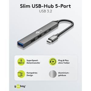 Produktbild für USB-Hub Goobay 74460, grau, mit Metallgehäuse