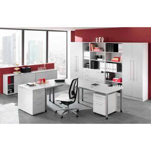 Produktbild für Schreibtisch Hammerbacher H-Serie, weiß / silber
