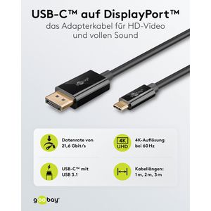 Produktbild für Displayport-Kabel Goobay 75704, 4K UHD, DP 1.2
